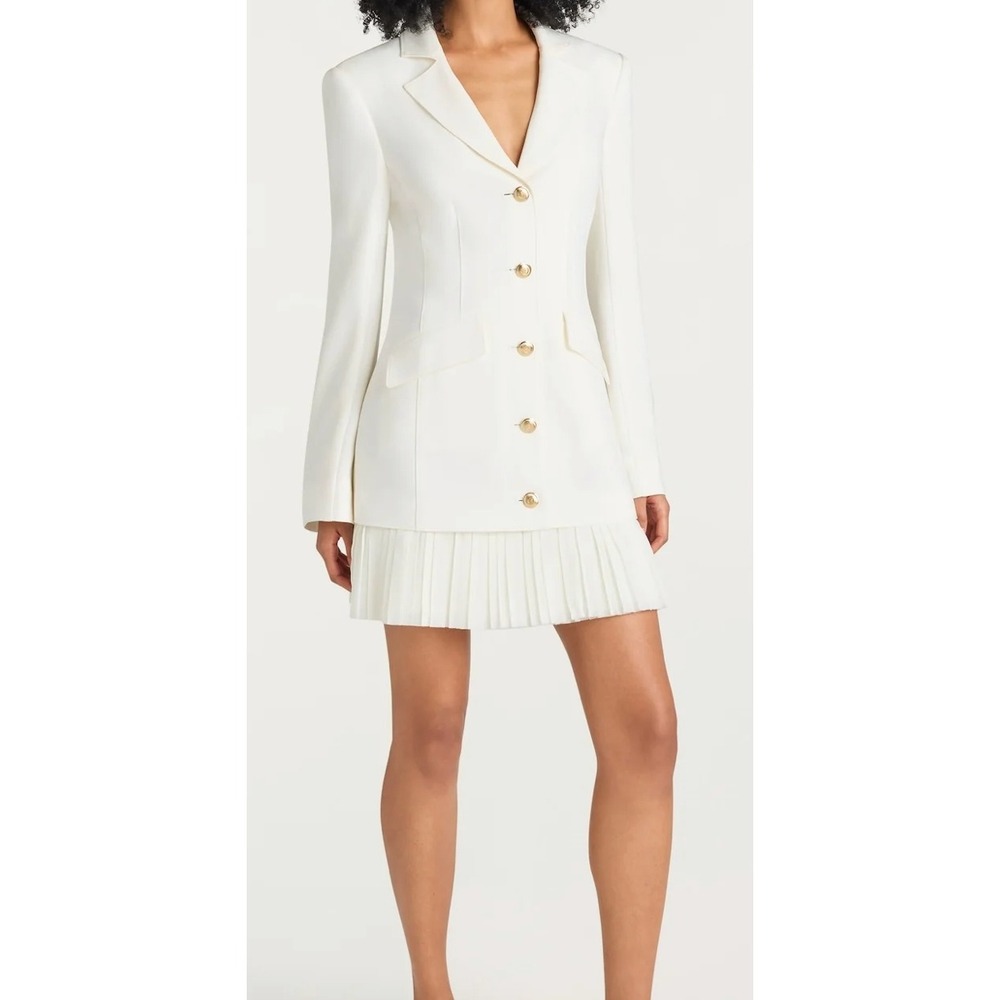 Cinq à Sept Regan Ivory Blazer Mini Dress Gold Buttons Pleated Size 2